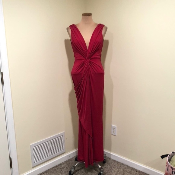 Katie May Leo Gown Maxi Dress Size Large Dark Pink Magenta Grecian Wrap - Picture 2 of 13
